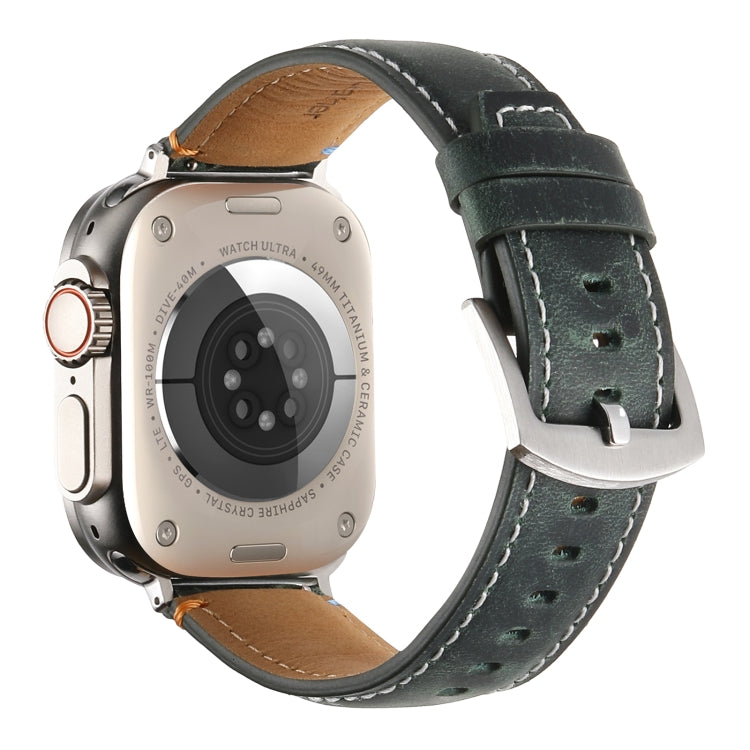 Stitched Genuine Leather Watch Band For Apple Watch 46mm / 49mm / 45mm / 44mm(Frosted Green)