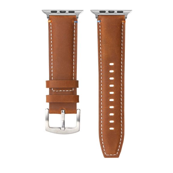 Stitched Genuine Leather Watch Band For Apple Watch 46mm / 49mm / 45mm / 44mm(Frosted Brown)