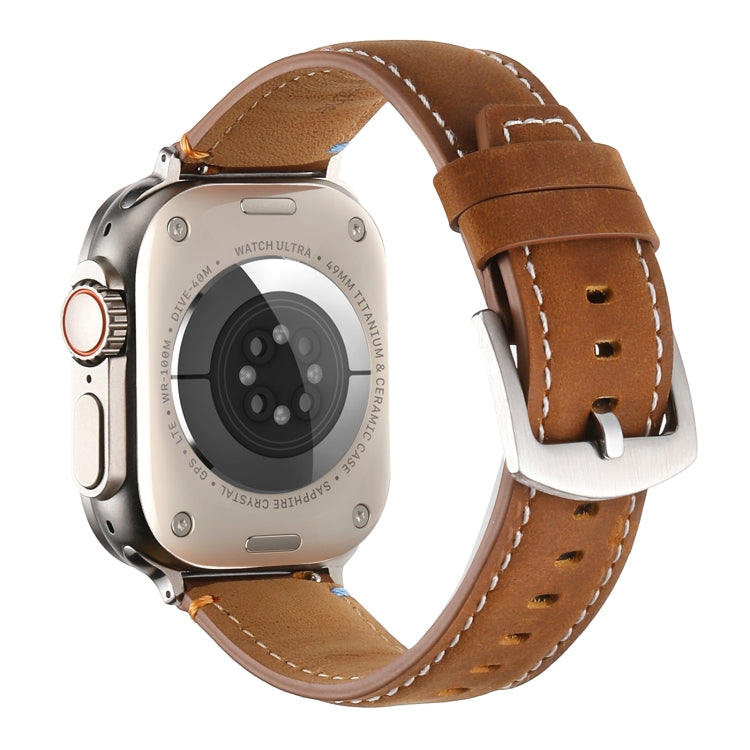 Stitched Genuine Leather Watch Band For Apple Watch 46mm / 49mm / 45mm / 44mm(Frosted Brown)