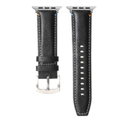 Stitched Genuine Leather Watch Band For Apple Watch 42mm / 41mm / 40mm / 38mm(Pull Up Leather Black)