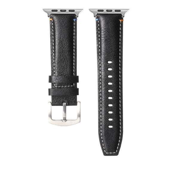 Stitched Genuine Leather Watch Band For Apple Watch 42mm / 41mm / 40mm / 38mm(Pull Up Leather Black)