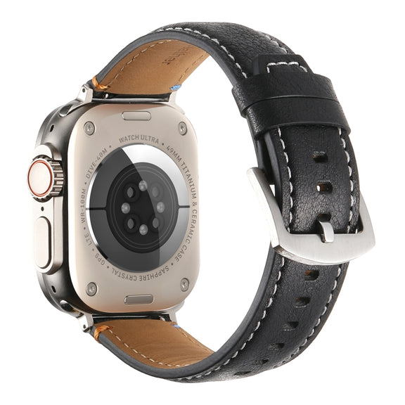 Stitched Genuine Leather Watch Band For Apple Watch 42mm / 41mm / 40mm / 38mm(Pull Up Leather Black)