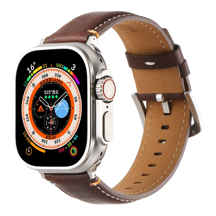 Stitched Genuine Leather Watch Band For Apple Watch 42mm / 41mm / 40mm / 38mm(Pull Up Leather Coffee) - Watch Bands by PMC TechLife | Online Shopping South Africa | PMC TechLife | Buy Now Pay Later Mobicred