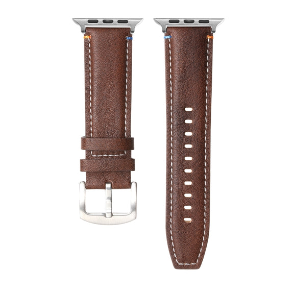 Stitched Genuine Leather Watch Band For Apple Watch 42mm / 41mm / 40mm / 38mm(Pull Up Leather Coffee)