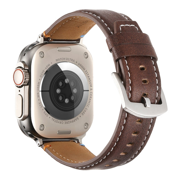 Stitched Genuine Leather Watch Band For Apple Watch 42mm / 41mm / 40mm / 38mm(Pull Up Leather Coffee)