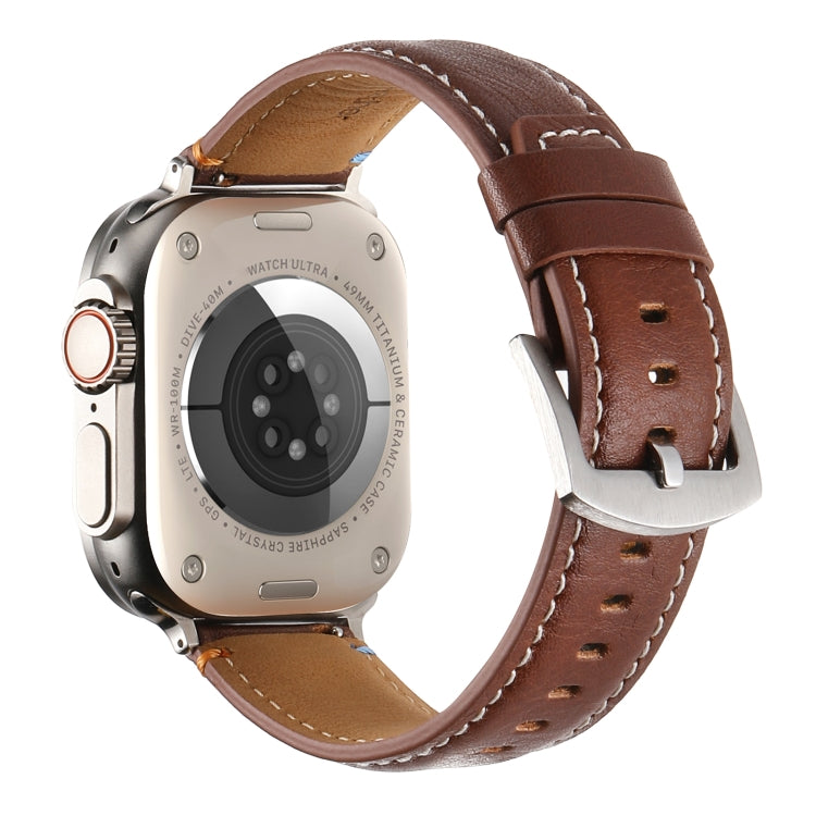 Stitched Genuine Leather Watch Band For Apple Watch 42mm / 41mm / 40mm / 38mm(Pull Up Leather Brown)