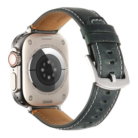 Stitched Genuine Leather Watch Band For Apple Watch 42mm / 41mm / 40mm / 38mm(Frosted Green)