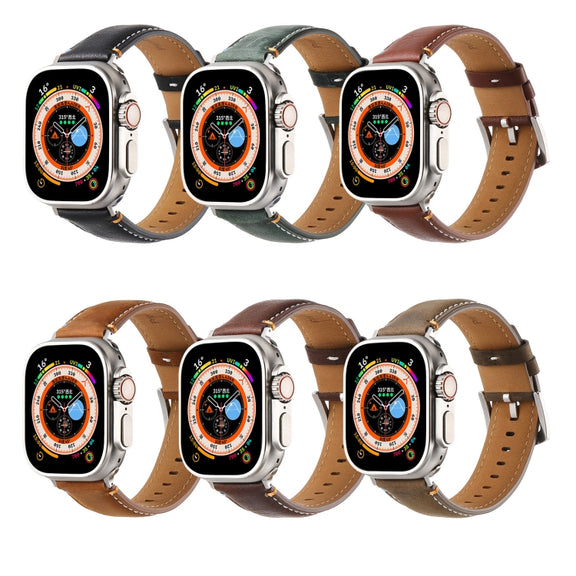 Stitched Genuine Leather Watch Band For Apple Watch 42mm / 41mm / 40mm / 38mm(Pull Up Leather Coffee)
