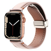 Magnetic Buckle Stitched Genuine Leather Watch Band For Apple Watch 46mm / 49mm / 45mm / 44mm(Pink)