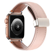 Magnetic Buckle Stitched Genuine Leather Watch Band For Apple Watch 46mm / 49mm / 45mm / 44mm(Pink)