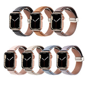 Magnetic Buckle Stitched Genuine Leather Watch Band For Apple Watch 46mm / 49mm / 45mm / 44mm(Pink)