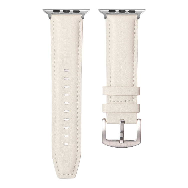 Plain Genuine Leather Watch Band For Apple Watch 46mm / 49mm / 45mm / 44mm(White)