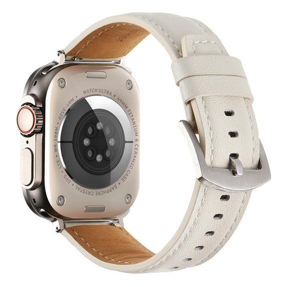 Plain Genuine Leather Watch Band For Apple Watch 46mm / 49mm / 45mm / 44mm(White)