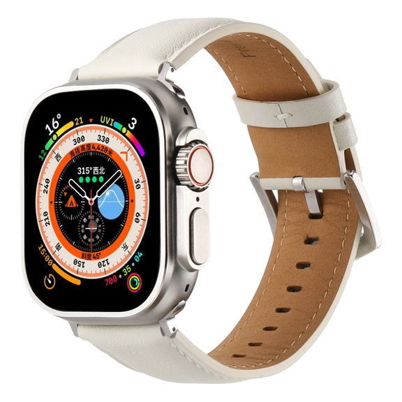 Plain Genuine Leather Watch Band For Apple Watch 46mm / 49mm / 45mm / 44mm(White)