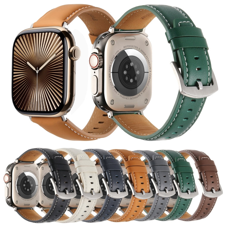 Plain Genuine Leather Watch Band For Apple Watch 46mm / 49mm / 45mm / 44mm(White)