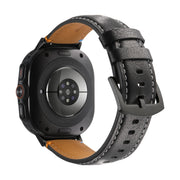 For Samsung Galaxy Watch Ultra 47mm Stitched Black Buckle Genuine Leather Watch Band(Pull Up Leather Black)