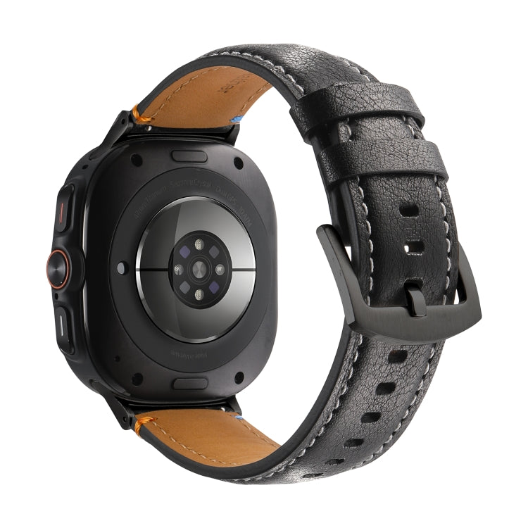 For Samsung Galaxy Watch Ultra 47mm Stitched Black Buckle Genuine Leather Watch Band(Pull Up Leather Black)