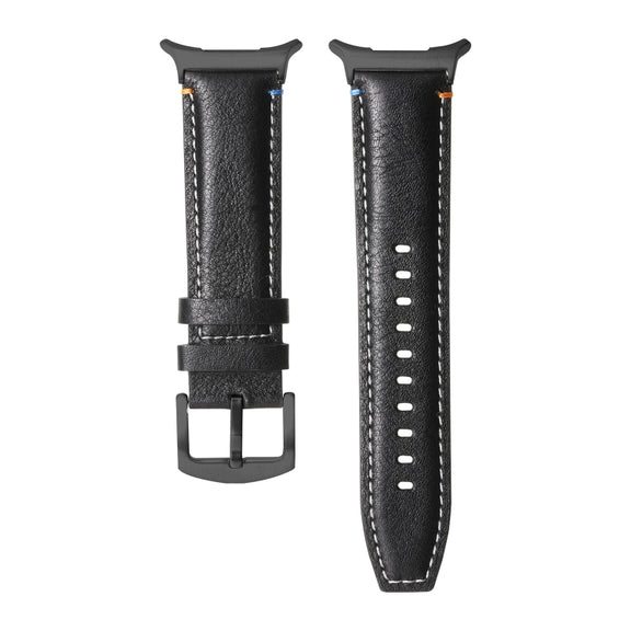 For Samsung Galaxy Watch Ultra 47mm Stitched Black Buckle Genuine Leather Watch Band(Pull Up Leather Black)