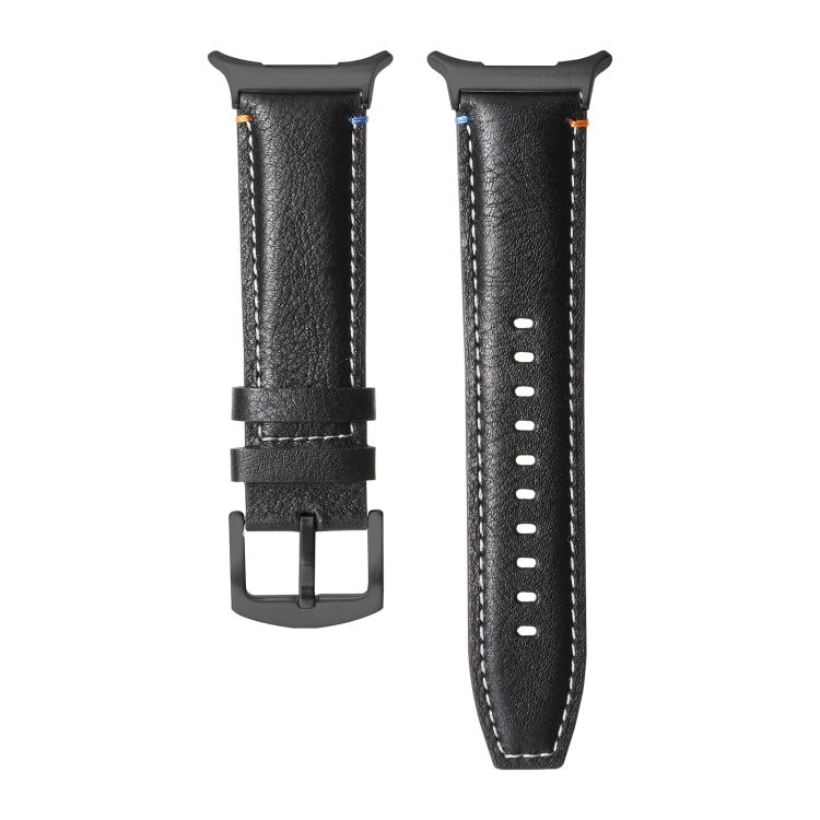 For Samsung Galaxy Watch Ultra 47mm Stitched Black Buckle Genuine Leather Watch Band(Pull Up Leather Black)