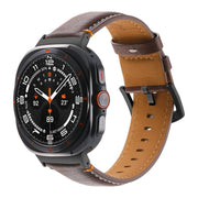 For Samsung Galaxy Watch Ultra 47mm Stitched Black Buckle Genuine Leather Watch Band(Pull Up Leather Coffee)