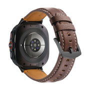 For Samsung Galaxy Watch Ultra 47mm Stitched Black Buckle Genuine Leather Watch Band(Pull Up Leather Coffee)