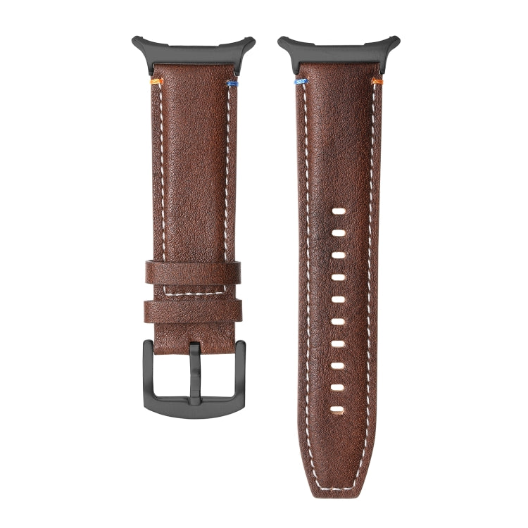 For Samsung Galaxy Watch Ultra 47mm Stitched Black Buckle Genuine Leather Watch Band(Pull Up Leather Coffee)