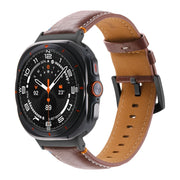 For Samsung Galaxy Watch Ultra 47mm Stitched Black Buckle Genuine Leather Watch Band(Pull Up Leather Brown)