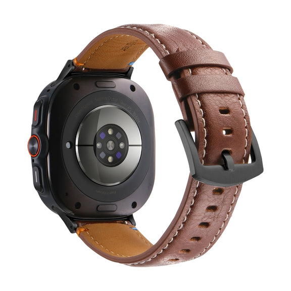For Samsung Galaxy Watch Ultra 47mm Stitched Black Buckle Genuine Leather Watch Band(Pull Up Leather Brown)