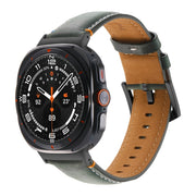 For Samsung Galaxy Watch Ultra 47mm Stitched Black Buckle Genuine Leather Watch Band(Frosted Green)
