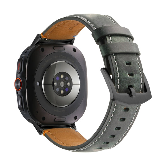For Samsung Galaxy Watch Ultra 47mm Stitched Black Buckle Genuine Leather Watch Band(Frosted Green)