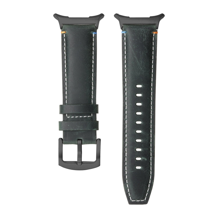 For Samsung Galaxy Watch Ultra 47mm Stitched Black Buckle Genuine Leather Watch Band(Frosted Green)