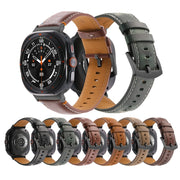 For Samsung Galaxy Watch Ultra 47mm Stitched Black Buckle Genuine Leather Watch Band(Frosted Green)