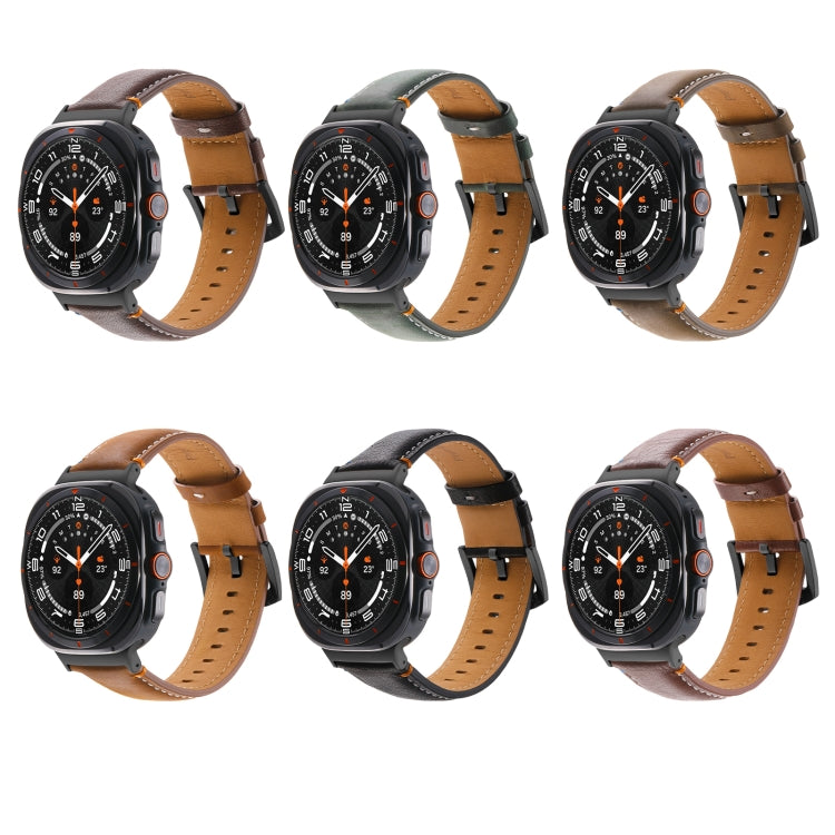 For Samsung Galaxy Watch Ultra 47mm Stitched Black Buckle Genuine Leather Watch Band(Pull Up Leather Brown)