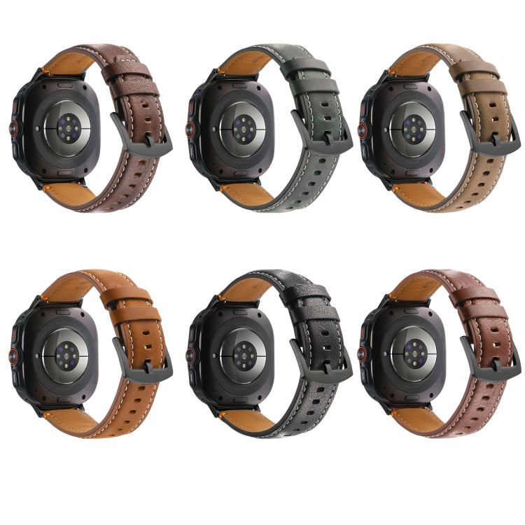 For Samsung Galaxy Watch Ultra 47mm Stitched Black Buckle Genuine Leather Watch Band(Pull Up Leather Black) - Watch Bands by PMC TechLife | Online Shopping South Africa | PMC TechLife | Buy Now Pay Later Mobicred