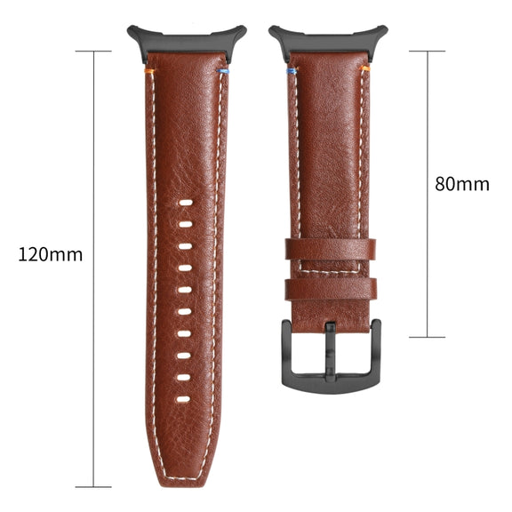 For Samsung Galaxy Watch Ultra 47mm Stitched Black Buckle Genuine Leather Watch Band(Pull Up Leather Brown)