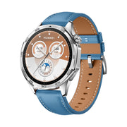 For Huawei Watch GT 5 Pro 46mm Silver Buckle Genuine Leather Watch Band(Blue)