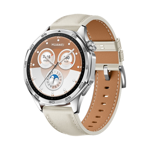 For Huawei Watch GT 5 Pro 46mm Silver Buckle Genuine Leather Watch Band(Creamy White)