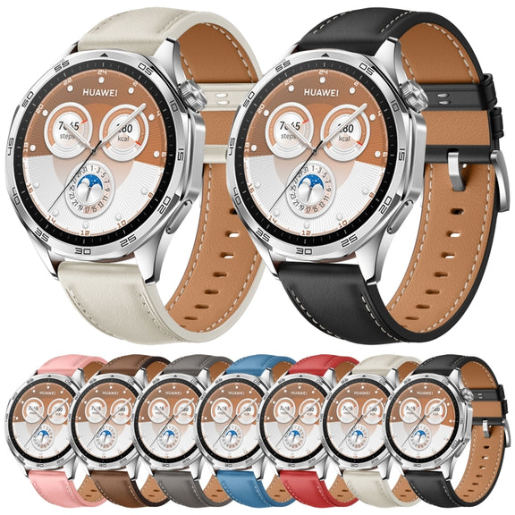 For Huawei Watch GT 5 Pro 46mm Silver Buckle Genuine Leather Watch Band(Pink)
