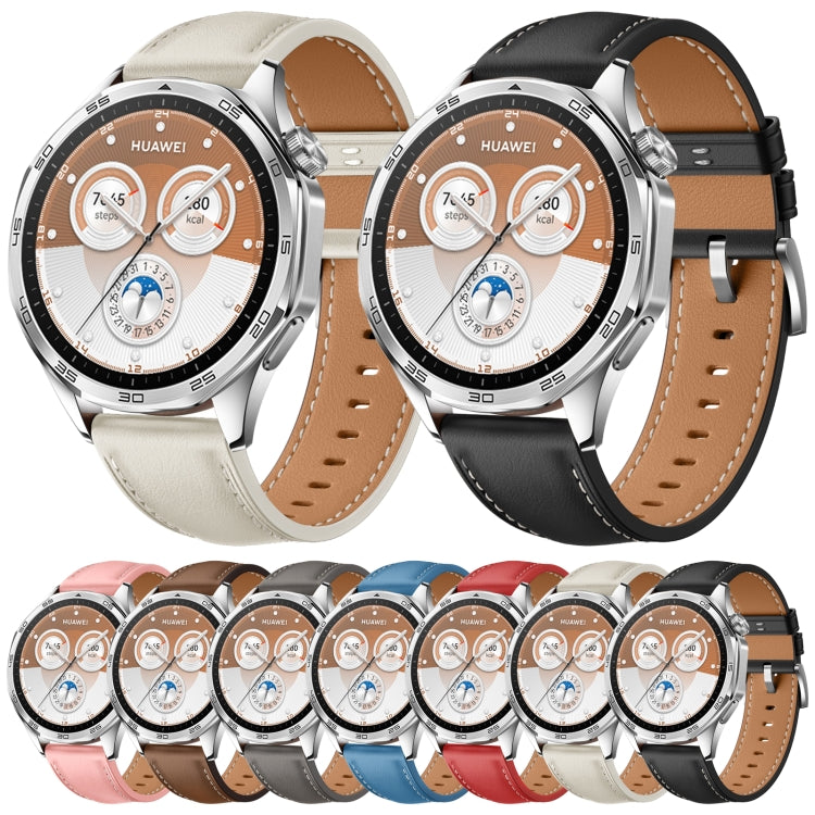 For Huawei Watch GT 5 Pro 46mm Silver Buckle Genuine Leather Watch Band(Pink)