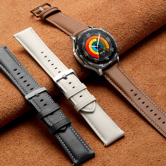For Huawei Watch GT 5 Pro 46mm Silver Buckle Genuine Leather Watch Band(Pink)