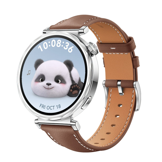 For Huawei Watch GT 5 41mm Women Silver Buckle Genuine Leather Watch Band(Brown)