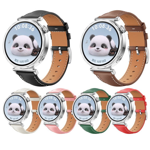 For Huawei Watch GT 5 41mm Women Silver Buckle Genuine Leather Watch Band(Pink)