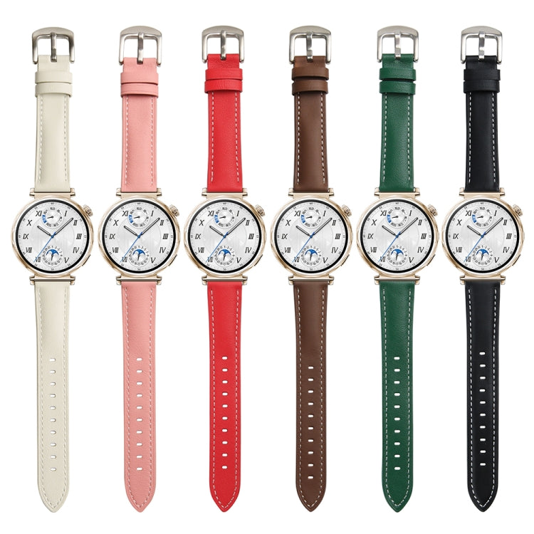 For Huawei Watch GT 5 41mm Women Silver Buckle Genuine Leather Watch Band(Pink)