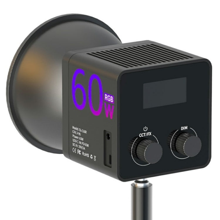 C60R 60W RGB Stage Lamp Professional Video Photography COB Fill Light With 8 Batteries, Plug:US Plug