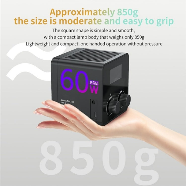 C60R 60W RGB Stage Lamp Professional Video Photography COB Fill Light With 8 Batteries, Plug:US Plug