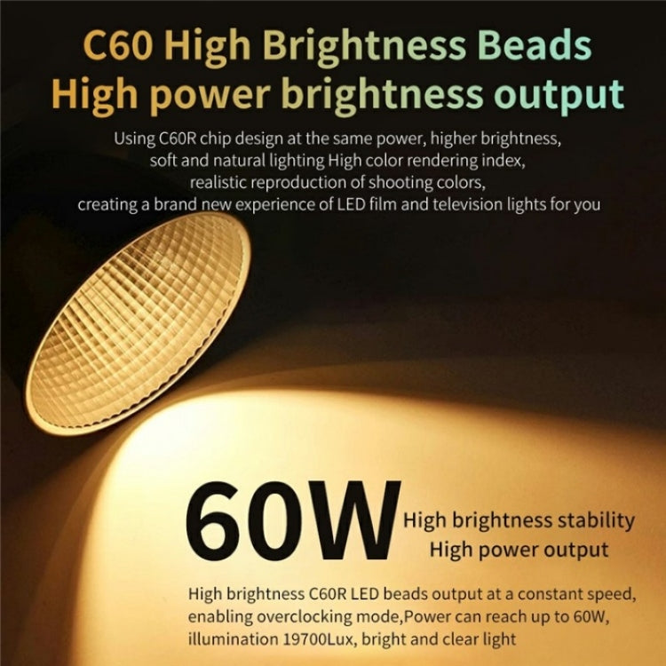 C60R 60W RGB Stage Lamp Professional Video Photography COB Fill Light With 8 Batteries, Plug:US Plug