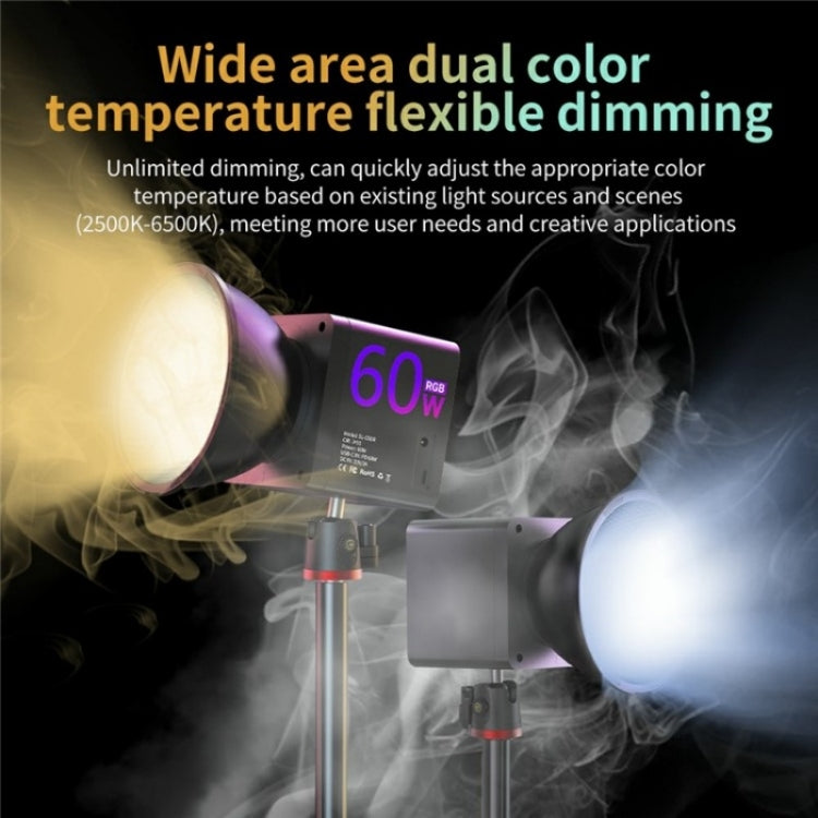 C60R 60W RGB Stage Lamp Professional Video Photography COB Fill Light With 8 Batteries, Plug:US Plug
