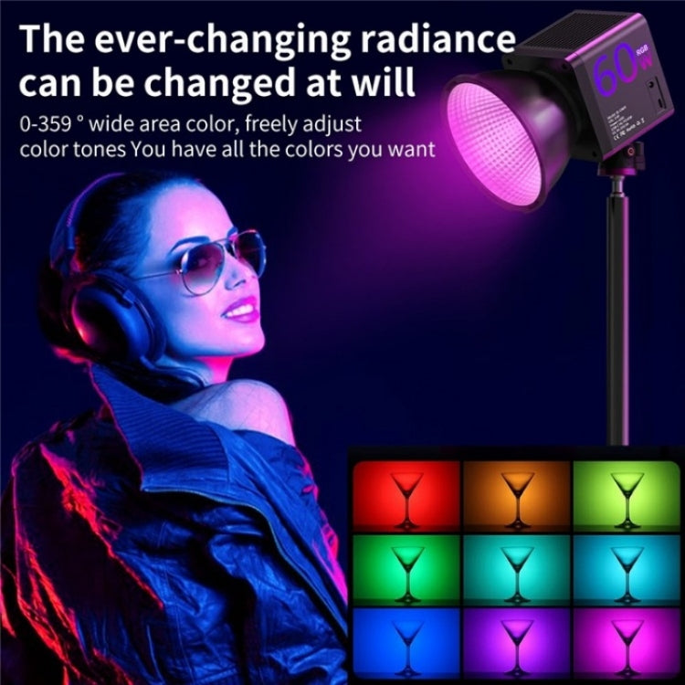 C60R 60W RGB Stage Lamp Professional Video Photography COB Fill Light With 8 Batteries, Plug:US Plug