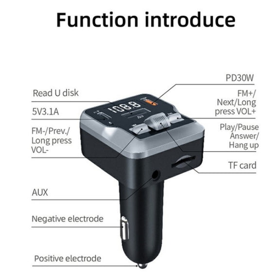 C64 MP3 Music Player Bluetooth 5.3 PD 30W Car Charger Handsfree Calling Audio Receiver