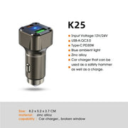 K25 Fast Charging Metal Window Breaker Car Charger Adapter PD 30W Super Charger
